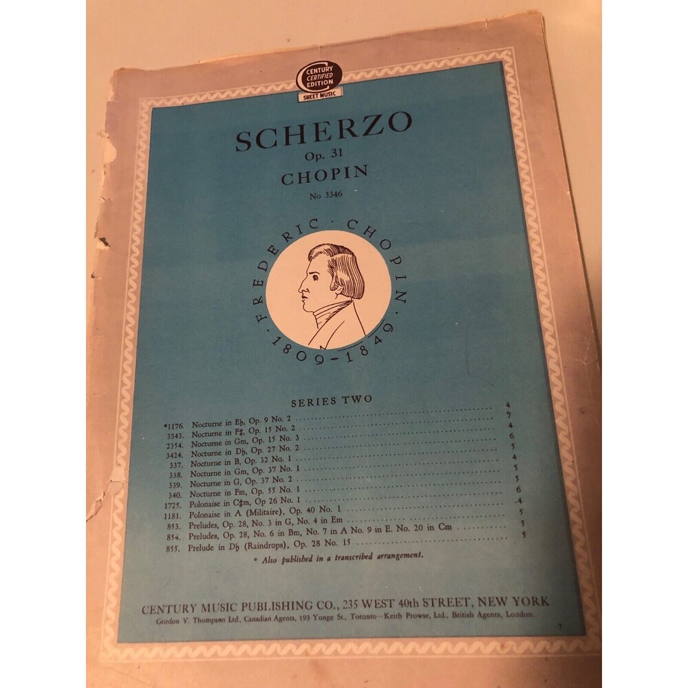 Scherzo Op. 31 Frederic Chopin No. 3346 Vintage Sheet Music Series‎ Two